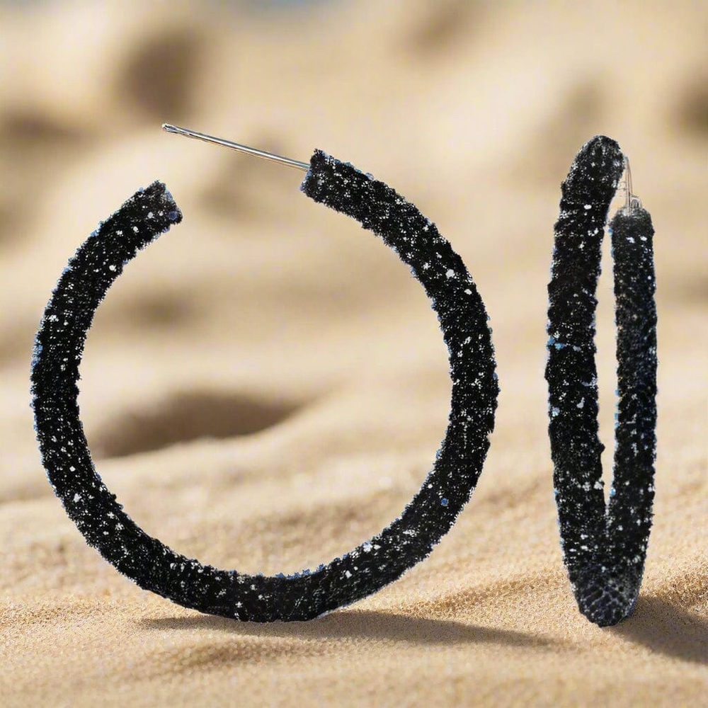 Womens Black Hoop Earrings Glitter‎ Fashion Trendy Hoops